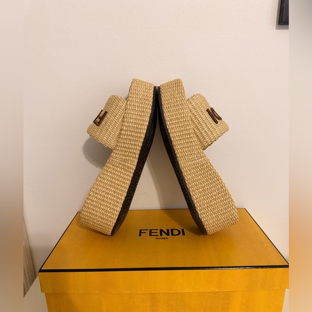 NWB FENDI Raffia FF Sunshine Platform Slide Sandals - Picture 6 of 14